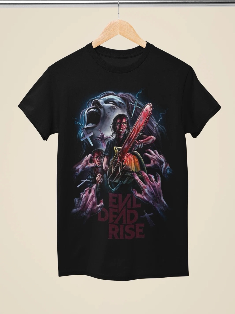 Gildan Black Tee with Multicolor Horror Graphic